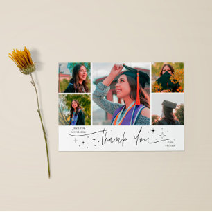 Twinkle Stars White Grad Multi Photo Thank You Announcement