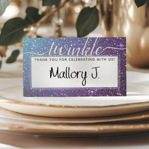 TWINKLE Teal Starry Purple Watercolor Monogram Place Card
