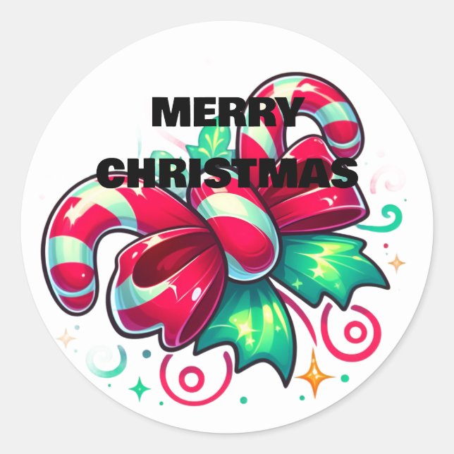 Twinkle Tied: Candy Cane Cheer Classic Round Sticker (Front)