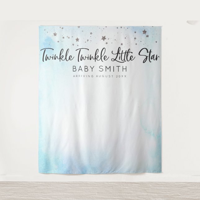 Twinkle Twinkle Baby Shower Backdrop Blue Tapestry (Front)