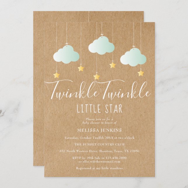Twinkle Twinkle Baby Shower / Sprinkle Rustic Boho Invitation (Front/Back)