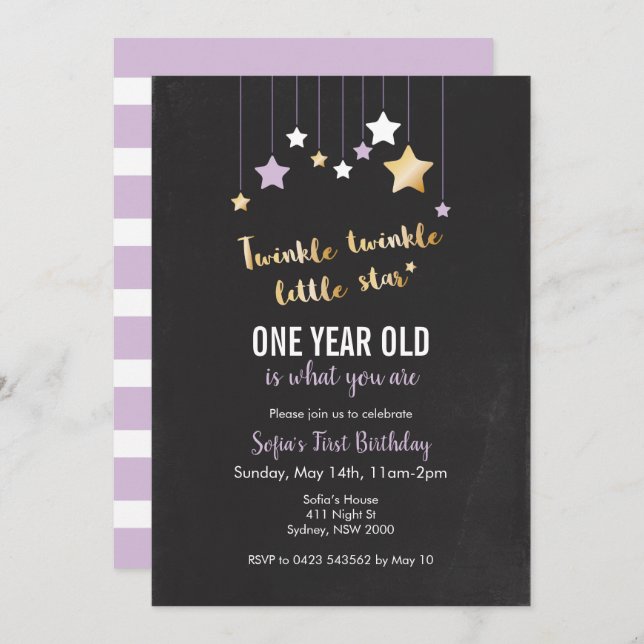 Twinkle Twinkle Birthday Invitation (Front/Back)