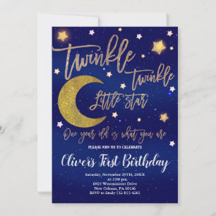 Twinkle Twinkle Birthday, Moon & Stars Birthday Invitation