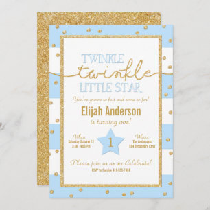 Twinkle Twinkle Blue and Gold Birthday Invitation