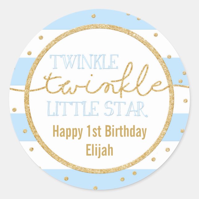 Twinkle Twinkle Blue and Gold Birthday Sticker (Front)