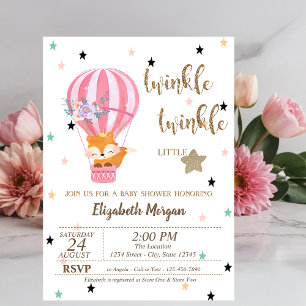 Twinkle Twinkle,Fox Air Balloon Baby Shower Invitation