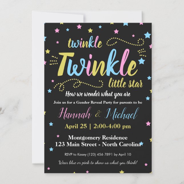 Twinkle Twinkle Gender Little Star Reveal RSVP Invitation (Front)
