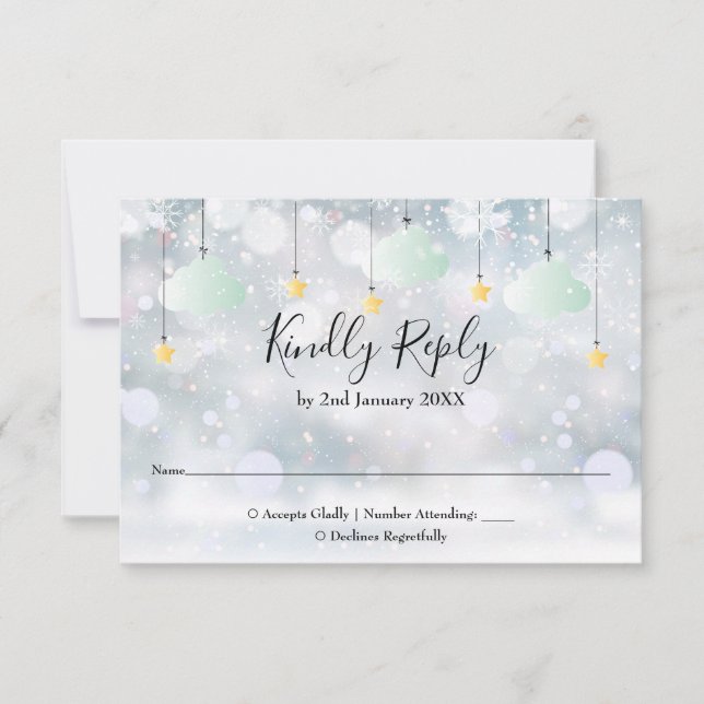Twinkle Twinkle Gender Neutral Winter Baby Shower RSVP Card (Front)