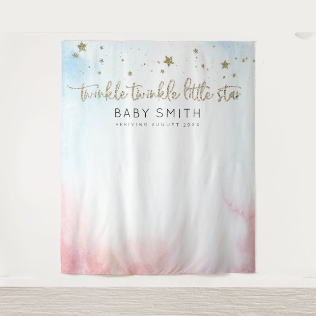 Twinkle Twinkle Gender Reveal Backdrop Tapestry (Front)