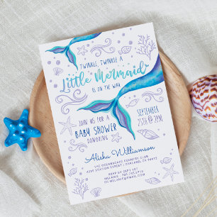 Twinkle Twinkle Iridescent Ocean Mermaid White Invitation