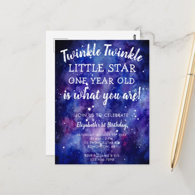 Twinkle Twinkle Little Star 1st Birthday Galaxy  Postcard (Front/Back In Situ)