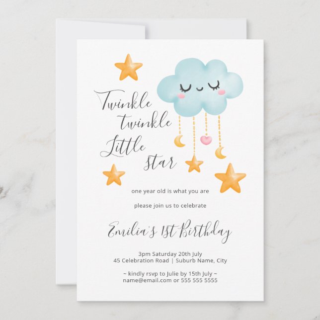 Twinkle Twinkle Little Star 1st Birthday Invitation (Front)