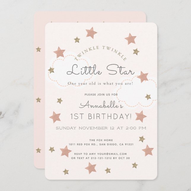 Twinkle Twinkle Little Star 1st Birthday Invitation (Front/Back)