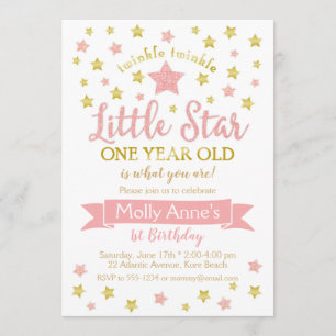 Twinkle Twinkle Little Star 1st Birthday Pink Gold Invitation