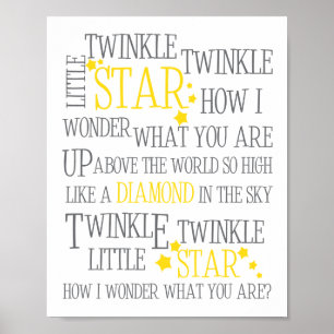 TWINKLE TWINKLE LITTLE STAR-8X10 ART PRINT-YELLOW POSTER