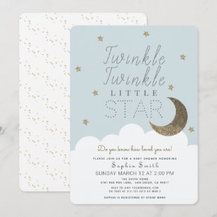 Twinkle Twinkle Little Star Baby Blue Baby Shower Invitation
