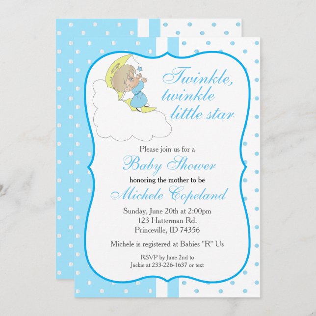 Twinkle, Twinkle Little Star -  Baby Boy Invitation (Front/Back)