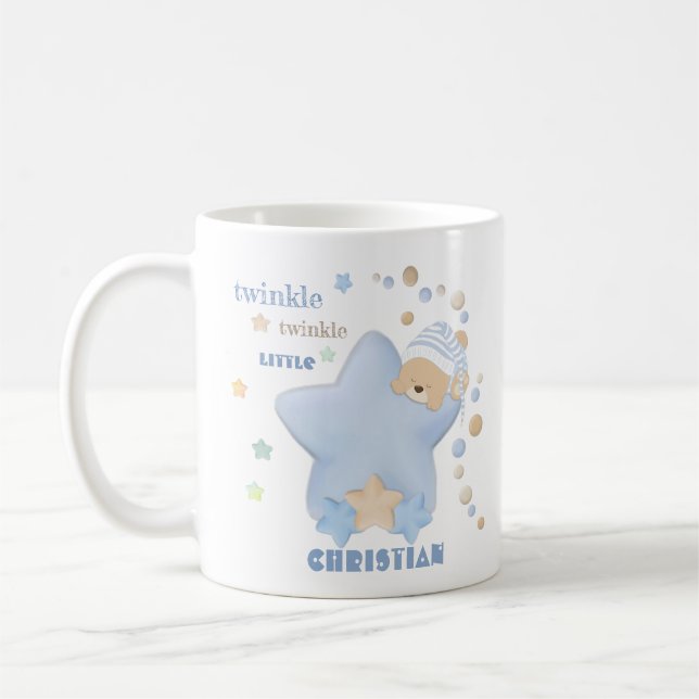 Twinkle Twinkle Little Star Baby Boy Teddy Bear Coffee Mug (Left)
