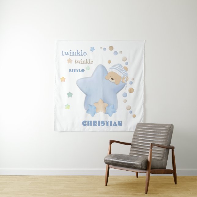 Twinkle Twinkle Little Star Baby Boy Teddy Bear Tapestry (In Situ)
