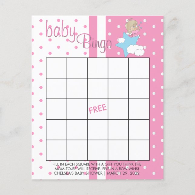 Twinkle, Twinkle Little Star -  Baby Girl - Bingo Flyer (Front)