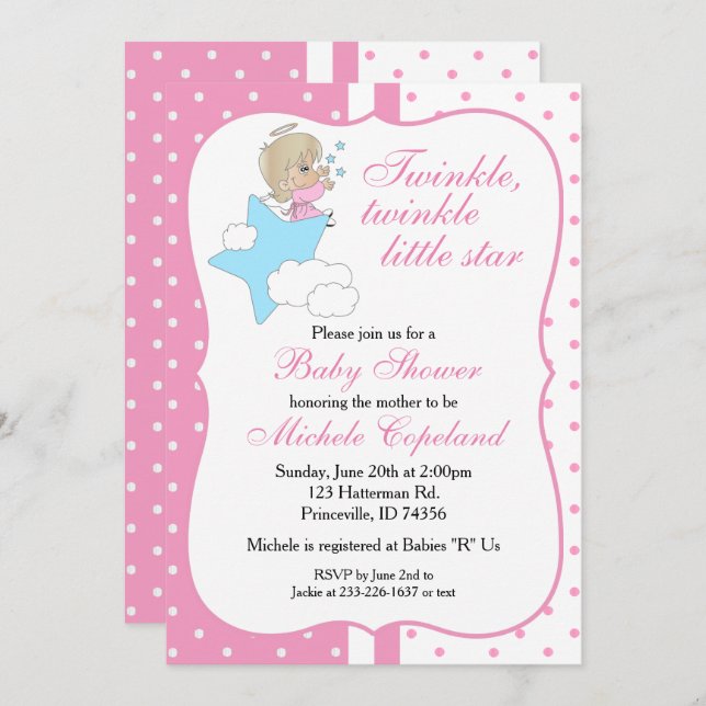 Twinkle, Twinkle Little Star -  Baby Girl Invitation (Front/Back)