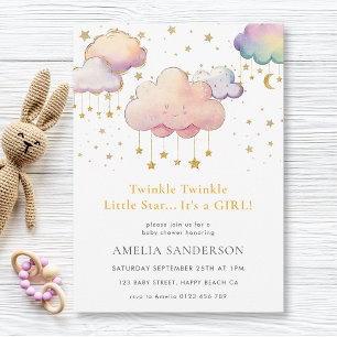Twinkle Twinkle Little Star Baby Girl Shower Invitation