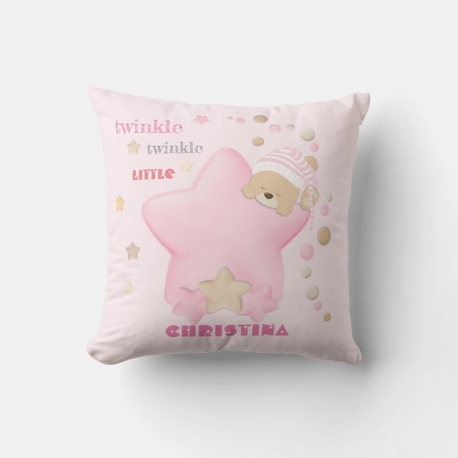 Twinkle Twinkle Little Star Baby Girl Teddy Bear Cushion (Front)
