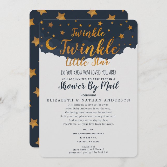 Twinkle Twinkle Little Star Baby Shower By Mail Invitation (Front/Back)
