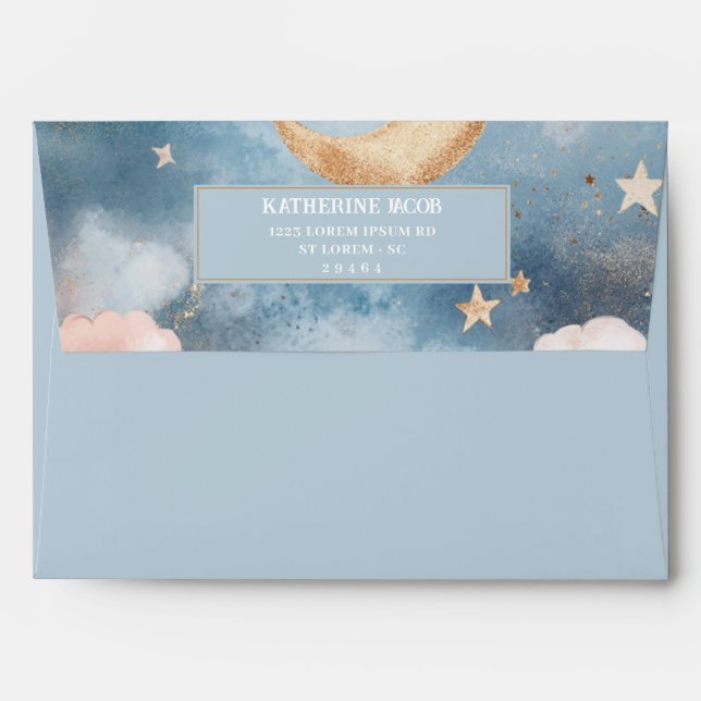 Twinkle twinkle little star baby shower dusty blue envelope (Back (Top Flap))