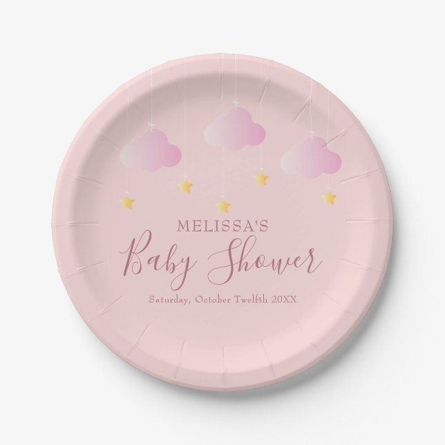 Twinkle Twinkle Little Star Baby Shower Girl Pink Paper Plate (Front)