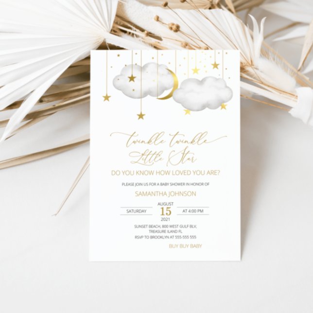 Twinkle Twinkle Little Star Baby Shower, Grey Gold Invitation (Creator Uploaded)