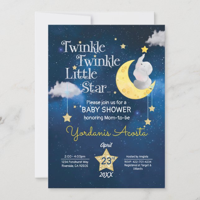 Twinkle Twinkle Little star baby shower invitation (Front)