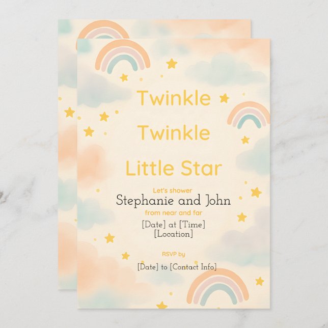 Twinkle Twinkle Little Star Baby Shower Invitation (Front/Back)