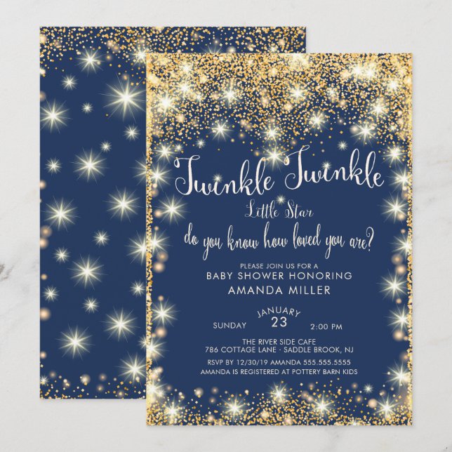 Twinkle Twinkle Little Star Baby Shower Invitation (Front/Back)