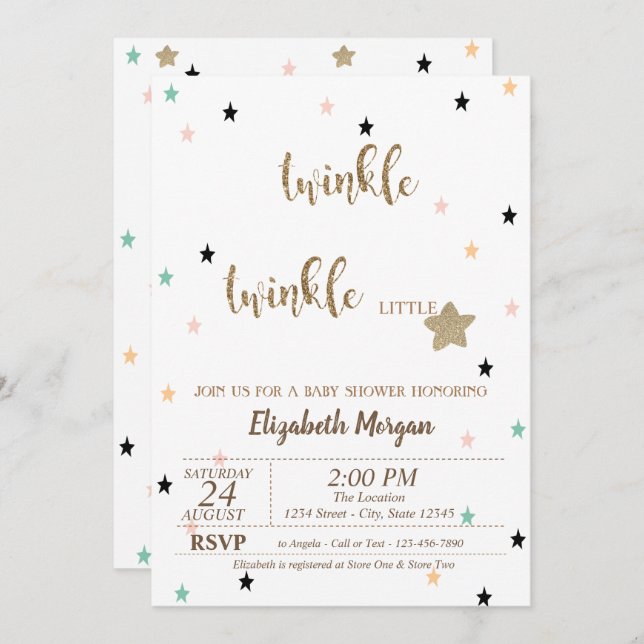 Twinkle Twinkle Little Star  Baby Shower Invitation (Front/Back)