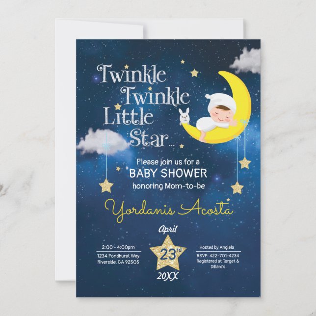 Twinkle Twinkle Little star baby shower invitation (Front)