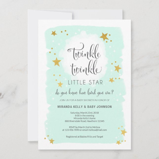 Twinkle Twinkle Little Star Baby Shower Invitation (Front)