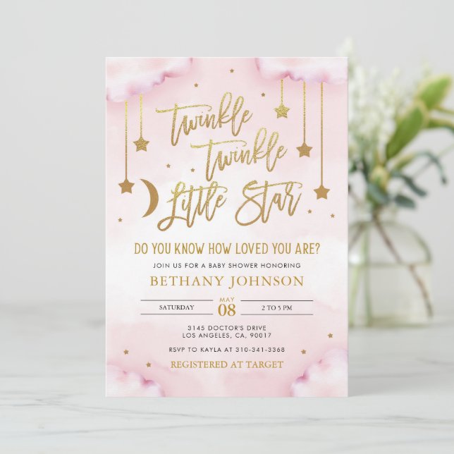 Twinkle Twinkle Little Star Baby Shower Invitation (Standing Front)