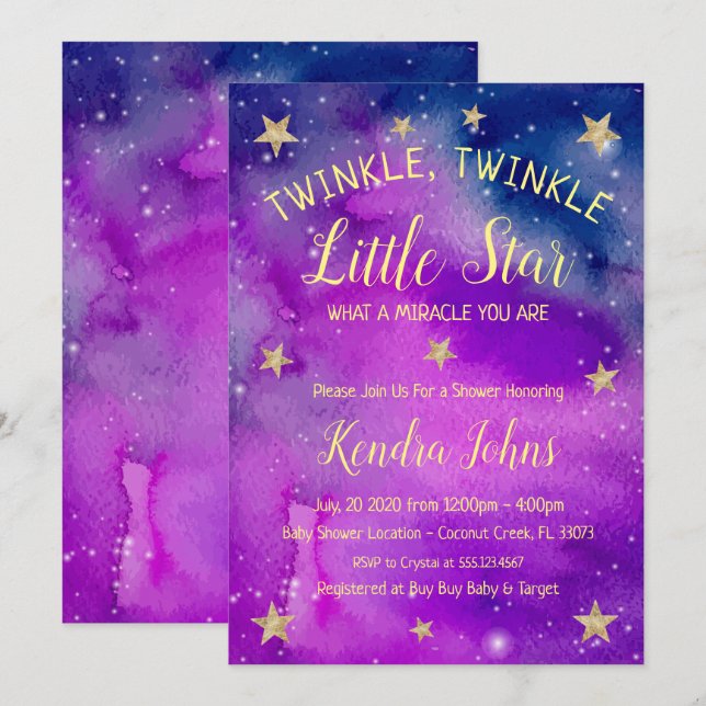 Twinkle Twinkle Little Star Baby Shower invitation (Front/Back)