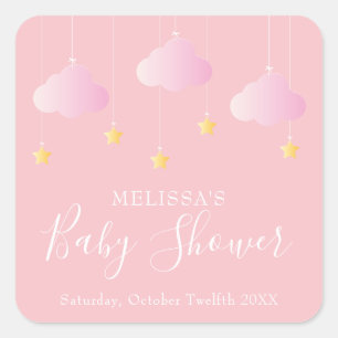 Twinkle twinkle little star baby shower pink square sticker