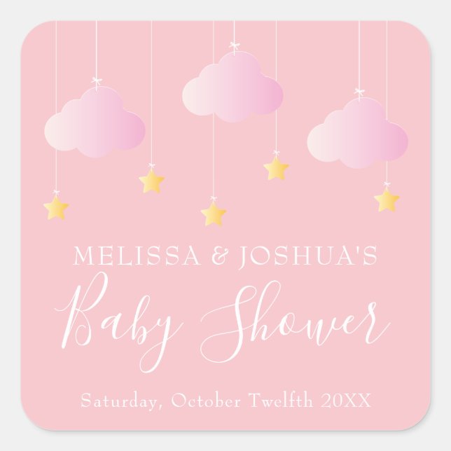 Twinkle twinkle little star baby shower soft pink square sticker (Front)
