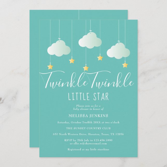 Twinkle Twinkle Little Star Baby Shower / Sprinkle Invitation (Front/Back)