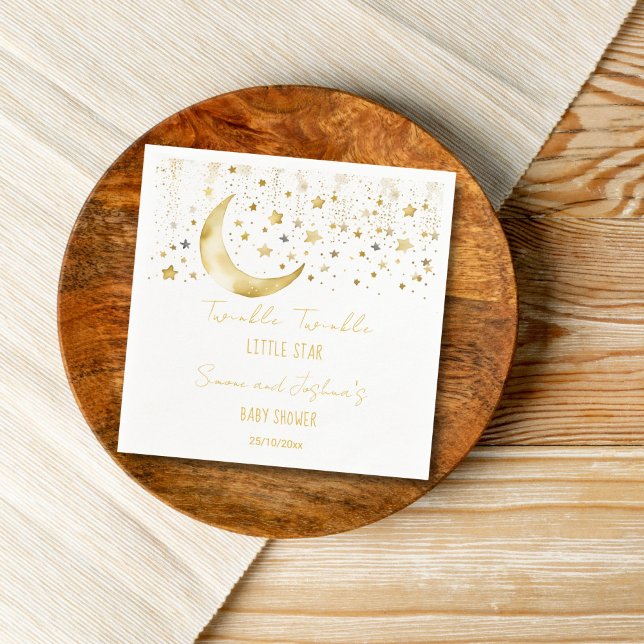 Twinkle twinkle little star baby shower template napkin (Twinkle twinkle little star baby shower template napkins personalized tableware white and gold moon)