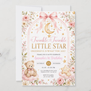 Twinkle Twinkle Little Star Bear 1st Birthday Invitation