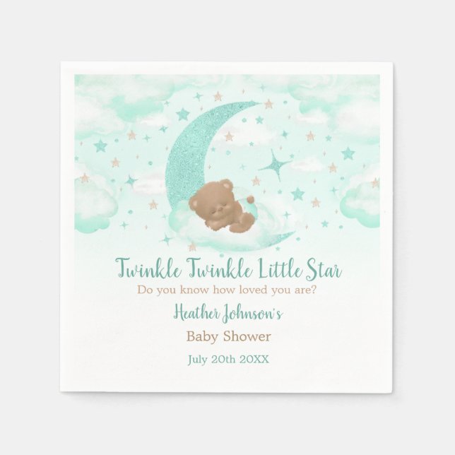 Twinkle Twinkle Little Star Bear Baby Shower Napkin (Front)