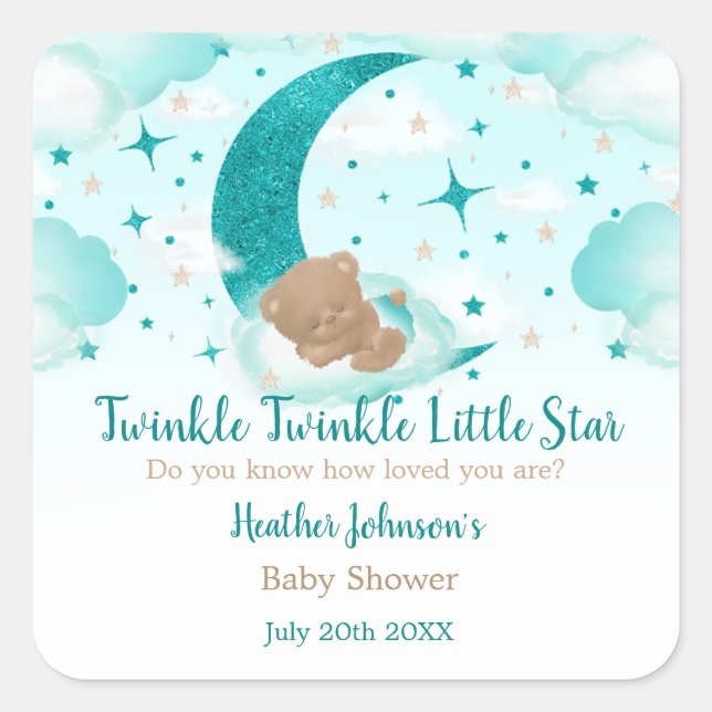 Twinkle Twinkle Little Star Bear Baby Shower Square Sticker (Front)