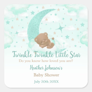 Twinkle Twinkle Little Star Bear Baby Shower Square Sticker