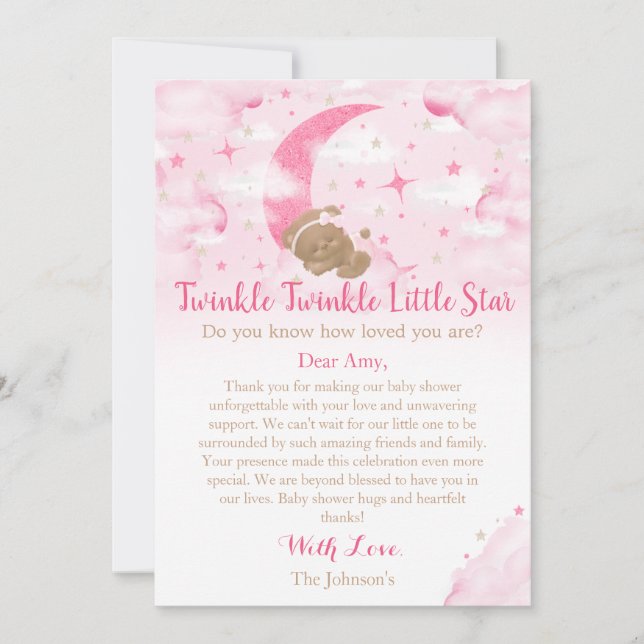 Twinkle Twinkle Little Star Bear Baby Shower Thank You Card (Front)