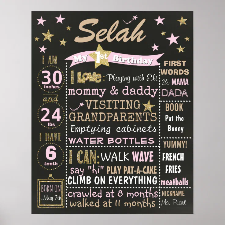 Twinkle Twinkle Little star Birthday chalkboard Poster | Zazzle