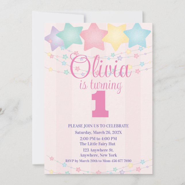 Twinkle Twinkle Little Star Birthday Invitation (Front)